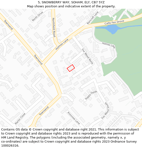 5, SNOWBERRY WAY, SOHAM, ELY, CB7 5YZ: Location map and indicative extent of plot