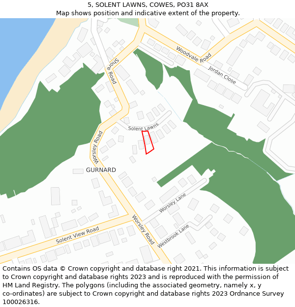 5, SOLENT LAWNS, COWES, PO31 8AX: Location map and indicative extent of plot