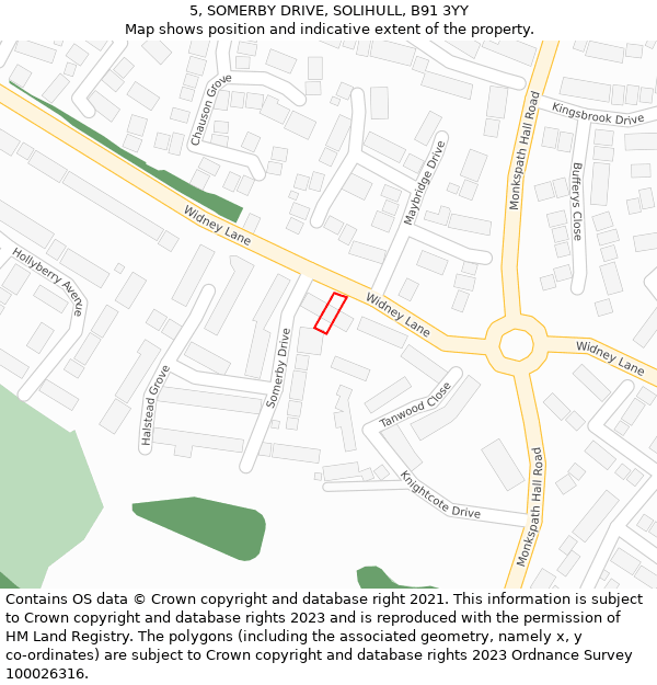 5, SOMERBY DRIVE, SOLIHULL, B91 3YY: Location map and indicative extent of plot