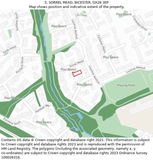 5, SORREL MEAD, BICESTER, OX26 3EP: Location map and indicative extent of plot