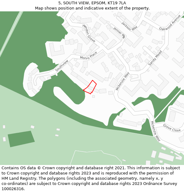 5, SOUTH VIEW, EPSOM, KT19 7LA: Location map and indicative extent of plot