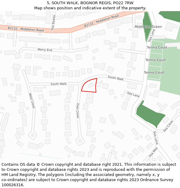5, SOUTH WALK, BOGNOR REGIS, PO22 7RW: Location map and indicative extent of plot