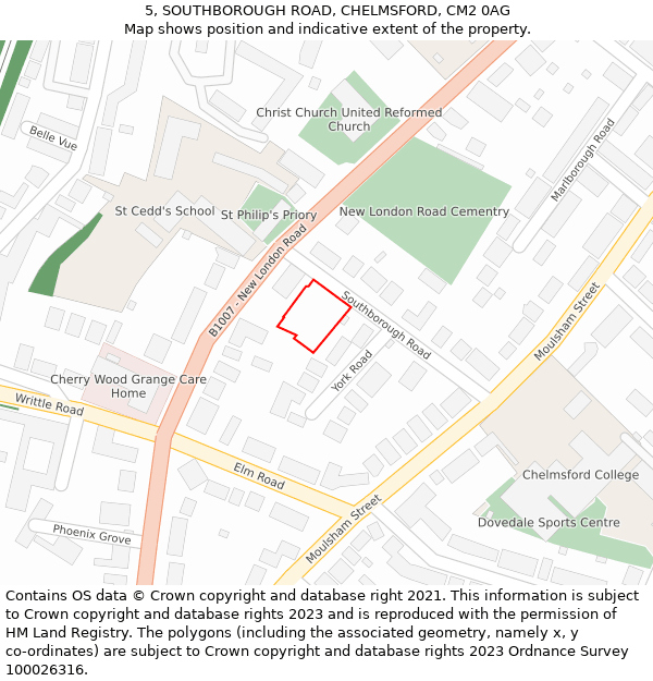 5, SOUTHBOROUGH ROAD, CHELMSFORD, CM2 0AG: Location map and indicative extent of plot