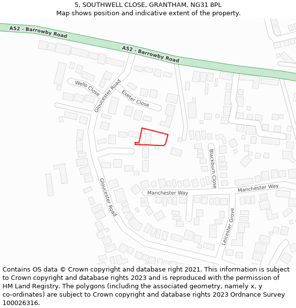 5, SOUTHWELL CLOSE, GRANTHAM, NG31 8PL: Location map and indicative extent of plot