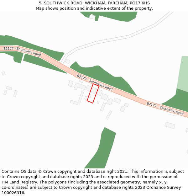 5, SOUTHWICK ROAD, WICKHAM, FAREHAM, PO17 6HS: Location map and indicative extent of plot