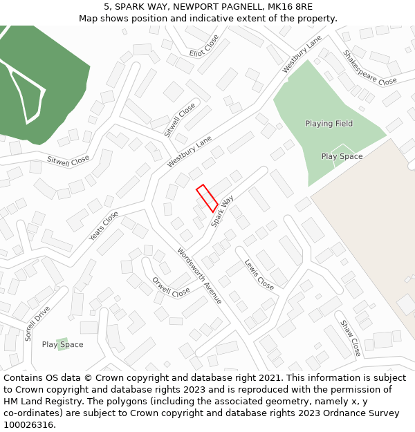 5, SPARK WAY, NEWPORT PAGNELL, MK16 8RE: Location map and indicative extent of plot