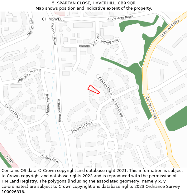 5, SPARTAN CLOSE, HAVERHILL, CB9 9QR: Location map and indicative extent of plot