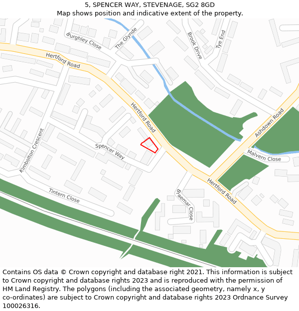 5, SPENCER WAY, STEVENAGE, SG2 8GD: Location map and indicative extent of plot