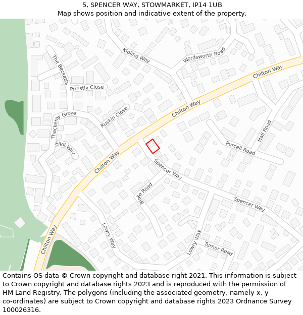 5, SPENCER WAY, STOWMARKET, IP14 1UB: Location map and indicative extent of plot