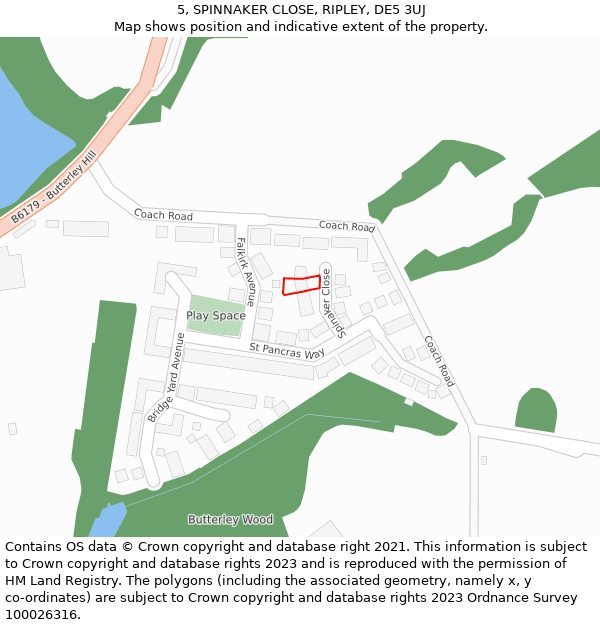 5, SPINNAKER CLOSE, RIPLEY, DE5 3UJ: Location map and indicative extent of plot