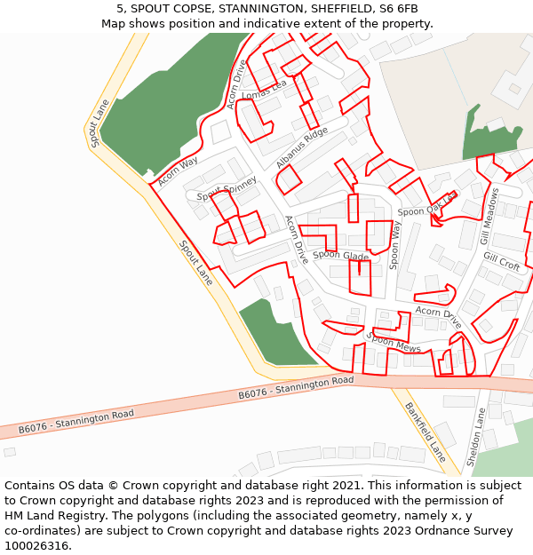 5, SPOUT COPSE, STANNINGTON, SHEFFIELD, S6 6FB: Location map and indicative extent of plot