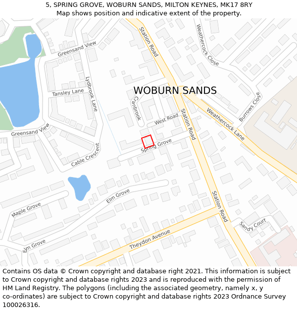 5, SPRING GROVE, WOBURN SANDS, MILTON KEYNES, MK17 8RY: Location map and indicative extent of plot