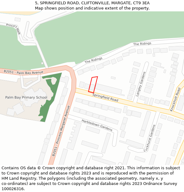 5, SPRINGFIELD ROAD, CLIFTONVILLE, MARGATE, CT9 3EA: Location map and indicative extent of plot