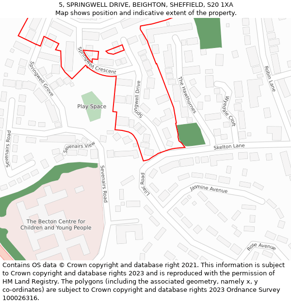 5, SPRINGWELL DRIVE, BEIGHTON, SHEFFIELD, S20 1XA: Location map and indicative extent of plot