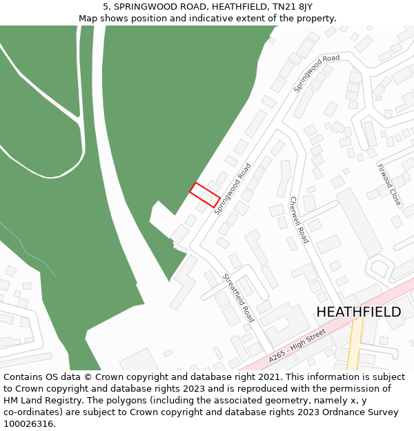5, SPRINGWOOD ROAD, HEATHFIELD, TN21 8JY: Location map and indicative extent of plot