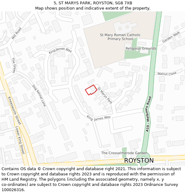 5, ST MARYS PARK, ROYSTON, SG8 7XB: Location map and indicative extent of plot