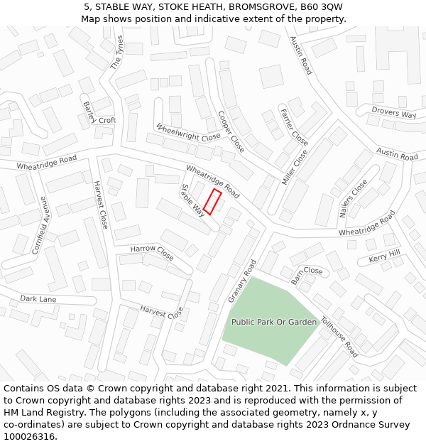 5, STABLE WAY, STOKE HEATH, BROMSGROVE, B60 3QW: Location map and indicative extent of plot