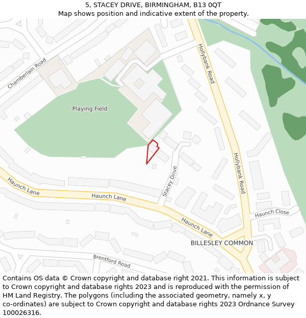 5, STACEY DRIVE, BIRMINGHAM, B13 0QT: Location map and indicative extent of plot
