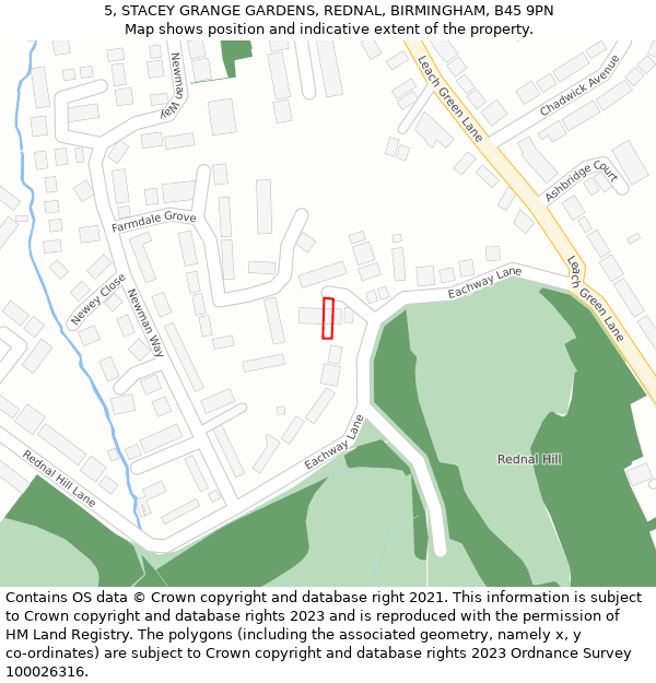 5, STACEY GRANGE GARDENS, REDNAL, BIRMINGHAM, B45 9PN: Location map and indicative extent of plot