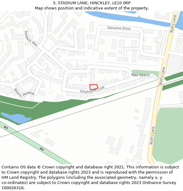 5, STADIUM LANE, HINCKLEY, LE10 0RP: Location map and indicative extent of plot