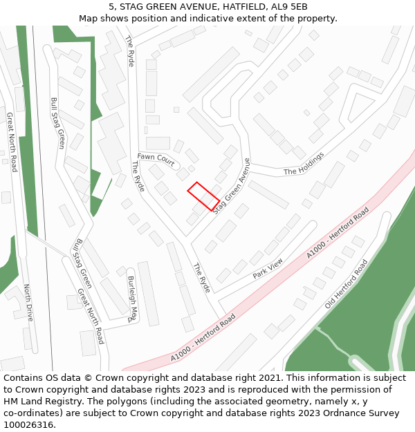 5, STAG GREEN AVENUE, HATFIELD, AL9 5EB: Location map and indicative extent of plot