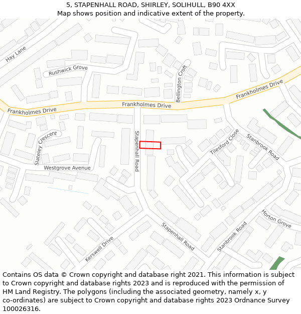 5, STAPENHALL ROAD, SHIRLEY, SOLIHULL, B90 4XX: Location map and indicative extent of plot