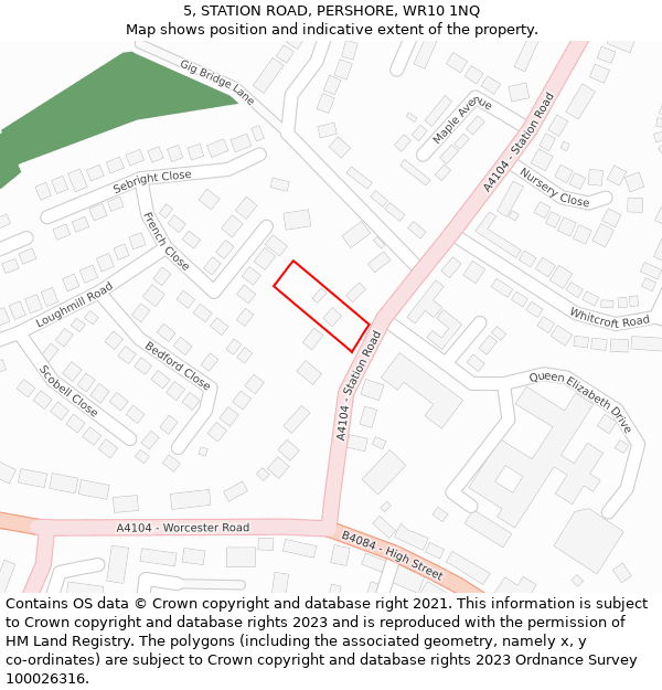 5, STATION ROAD, PERSHORE, WR10 1NQ: Location map and indicative extent of plot