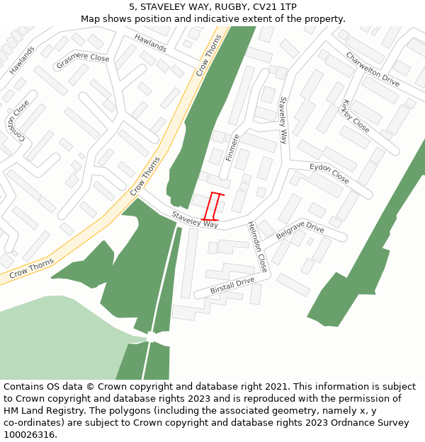 5, STAVELEY WAY, RUGBY, CV21 1TP: Location map and indicative extent of plot