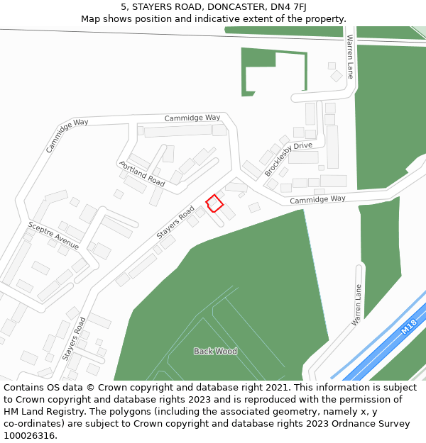 5, STAYERS ROAD, DONCASTER, DN4 7FJ: Location map and indicative extent of plot