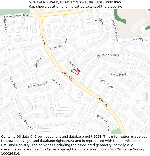 5, STEVENS WALK, BRADLEY STOKE, BRISTOL, BS32 8SW: Location map and indicative extent of plot