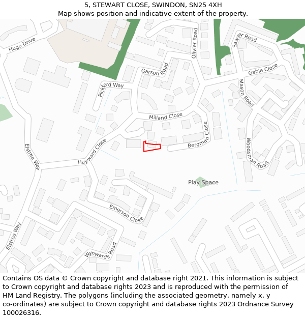 5, STEWART CLOSE, SWINDON, SN25 4XH: Location map and indicative extent of plot