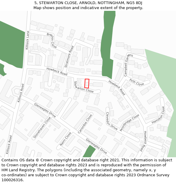 5, STEWARTON CLOSE, ARNOLD, NOTTINGHAM, NG5 8DJ: Location map and indicative extent of plot