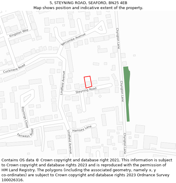 5, STEYNING ROAD, SEAFORD, BN25 4EB: Location map and indicative extent of plot