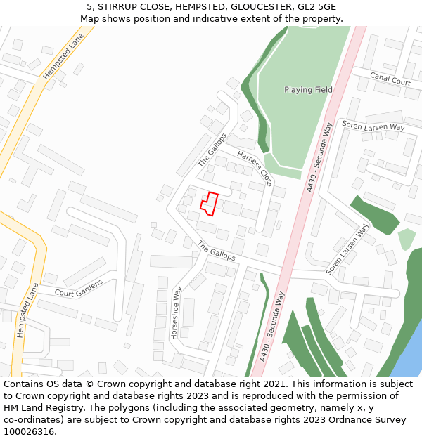 5, STIRRUP CLOSE, HEMPSTED, GLOUCESTER, GL2 5GE: Location map and indicative extent of plot