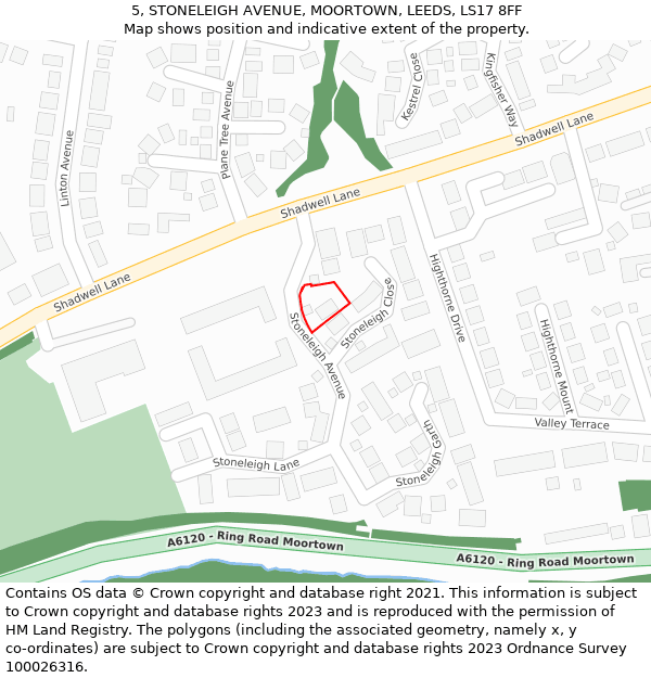 5, STONELEIGH AVENUE, MOORTOWN, LEEDS, LS17 8FF: Location map and indicative extent of plot