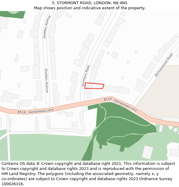 5, STORMONT ROAD, LONDON, N6 4NS: Location map and indicative extent of plot