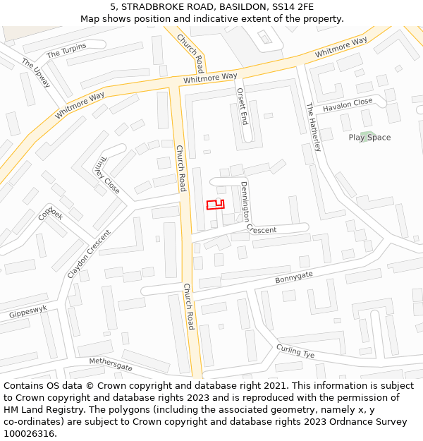 5, STRADBROKE ROAD, BASILDON, SS14 2FE: Location map and indicative extent of plot