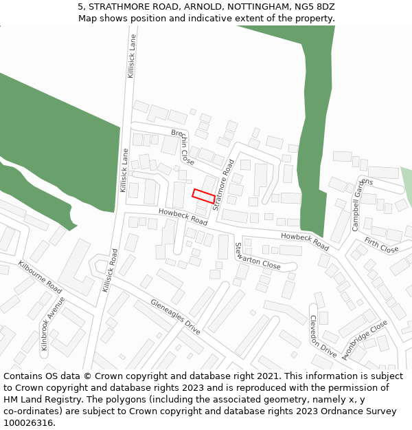 5, STRATHMORE ROAD, ARNOLD, NOTTINGHAM, NG5 8DZ: Location map and indicative extent of plot