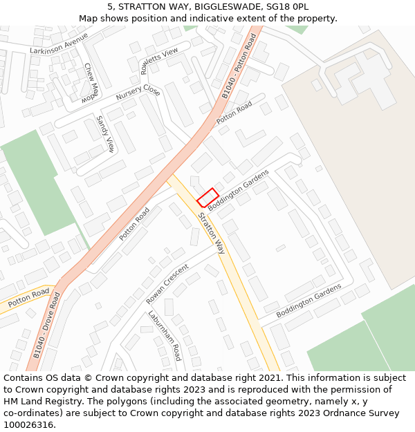 5, STRATTON WAY, BIGGLESWADE, SG18 0PL: Location map and indicative extent of plot