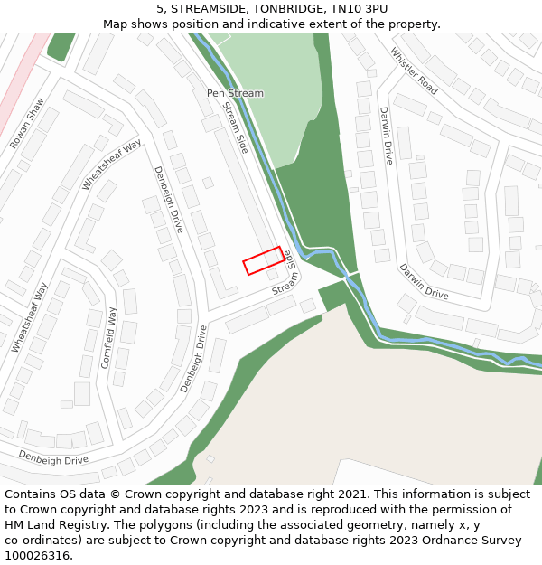 5, STREAMSIDE, TONBRIDGE, TN10 3PU: Location map and indicative extent of plot