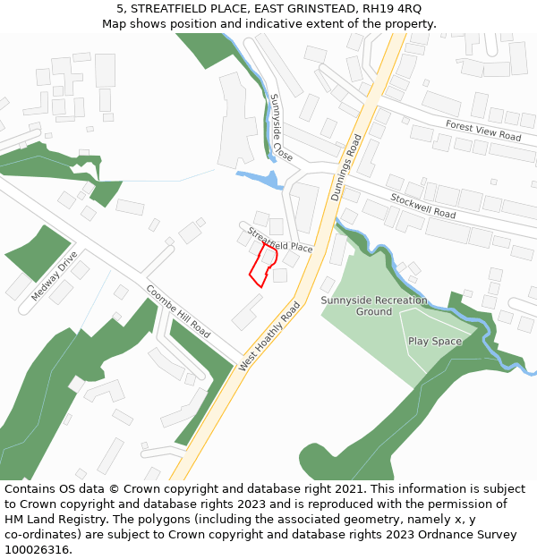 5, STREATFIELD PLACE, EAST GRINSTEAD, RH19 4RQ: Location map and indicative extent of plot