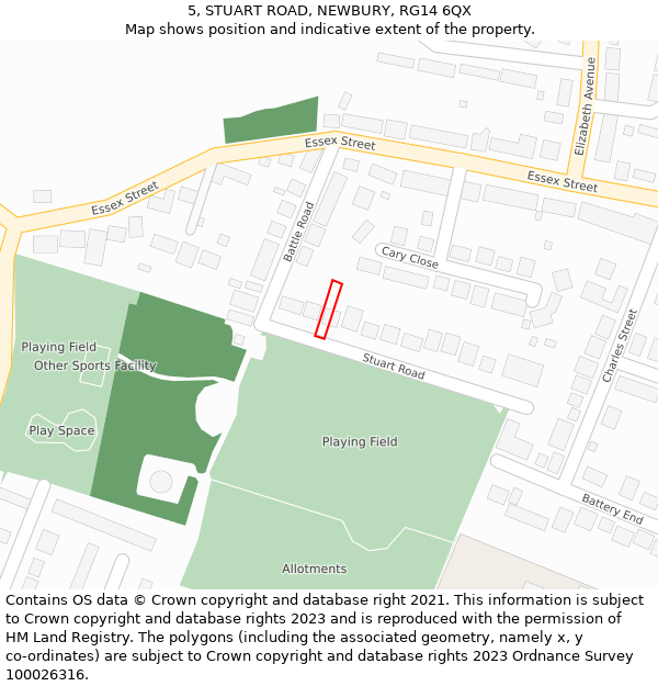 5, STUART ROAD, NEWBURY, RG14 6QX: Location map and indicative extent of plot