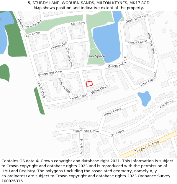 5, STURDY LANE, WOBURN SANDS, MILTON KEYNES, MK17 8GD: Location map and indicative extent of plot