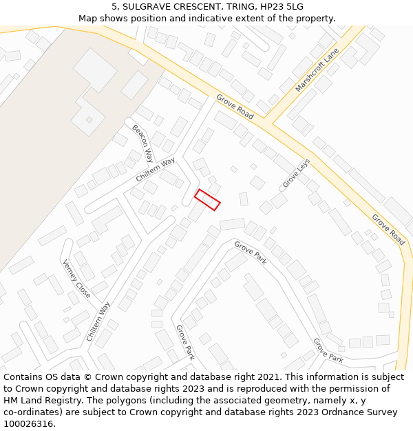 5, SULGRAVE CRESCENT, TRING, HP23 5LG: Location map and indicative extent of plot