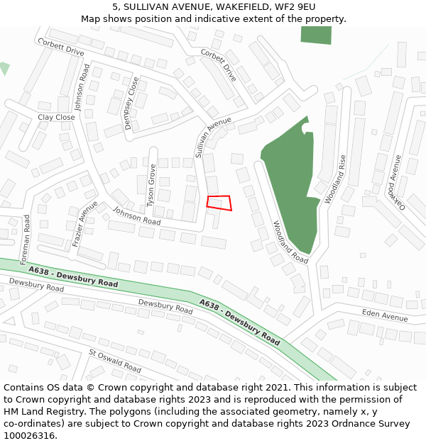 5, SULLIVAN AVENUE, WAKEFIELD, WF2 9EU: Location map and indicative extent of plot