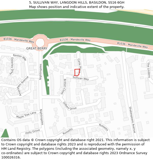 5, SULLIVAN WAY, LANGDON HILLS, BASILDON, SS16 6GH: Location map and indicative extent of plot