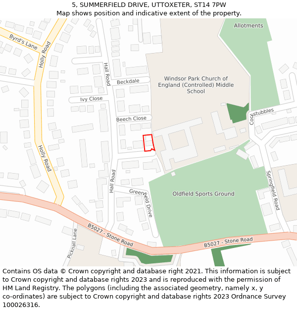5, SUMMERFIELD DRIVE, UTTOXETER, ST14 7PW: Location map and indicative extent of plot