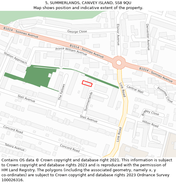 5, SUMMERLANDS, CANVEY ISLAND, SS8 9QU: Location map and indicative extent of plot