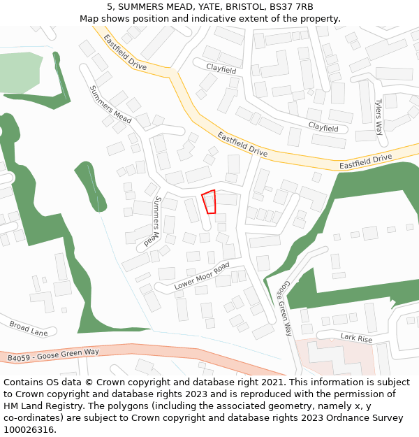 5, SUMMERS MEAD, YATE, BRISTOL, BS37 7RB: Location map and indicative extent of plot