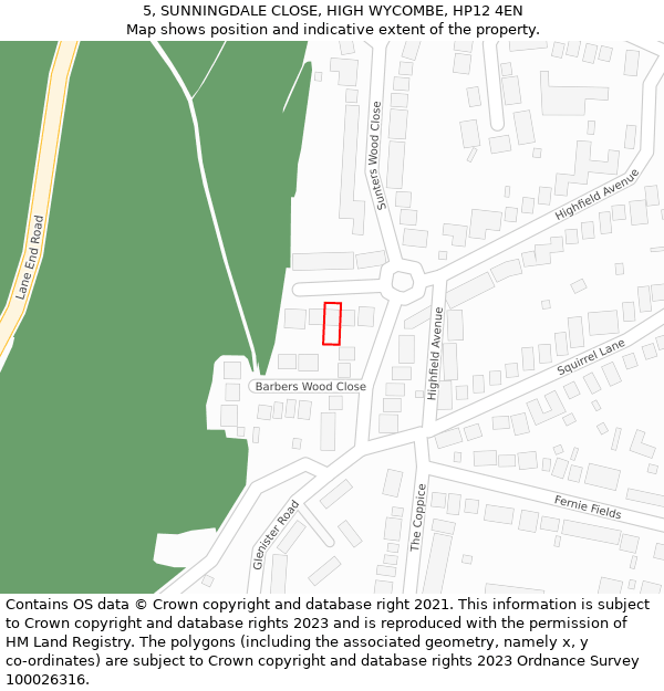 5, SUNNINGDALE CLOSE, HIGH WYCOMBE, HP12 4EN: Location map and indicative extent of plot